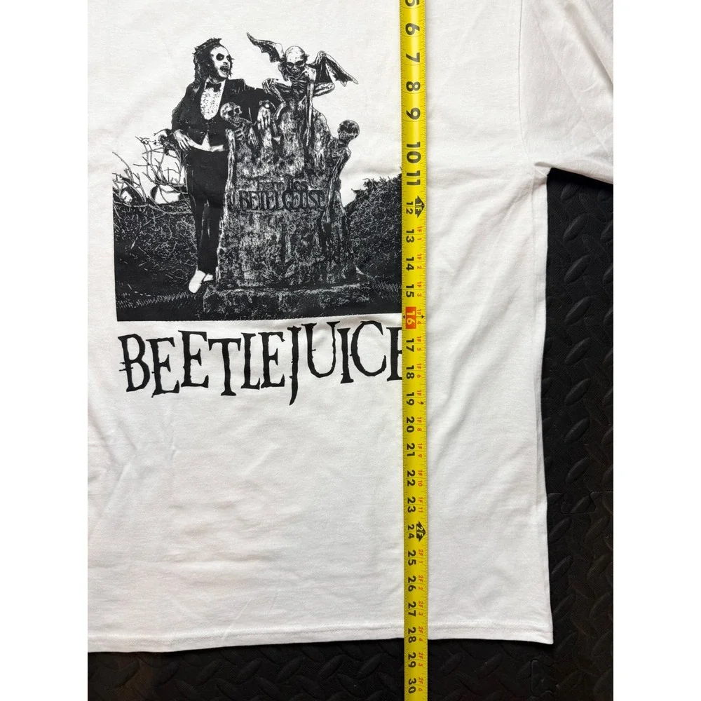 Beetlejuice Graphic Long Sleeve T-Shirt Mens Medium White Tombstone Movie Tee